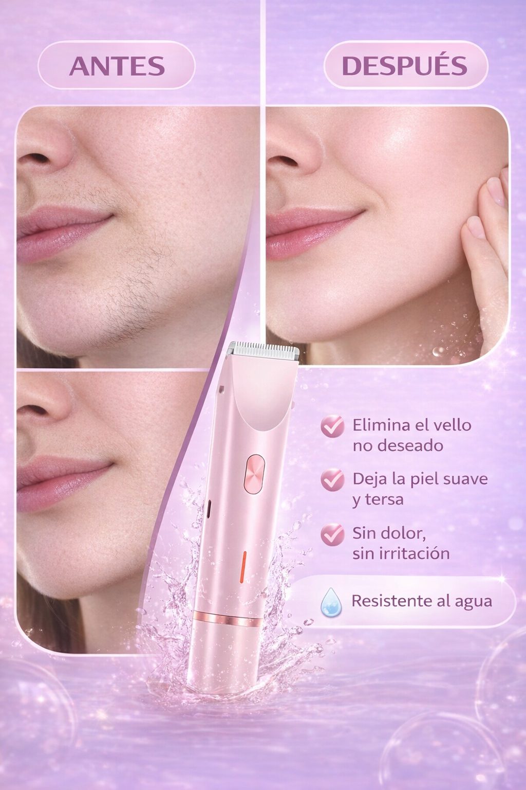 Depiladora waterproof 2 en 1: precisión, comodidad y cero dolor